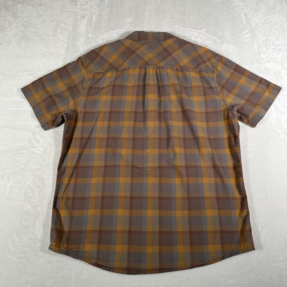 Prana Shirt Men Size XL Brown Plaid Short Sleeve Slim Fit Single Pocket EUC - Picture 7 of 8